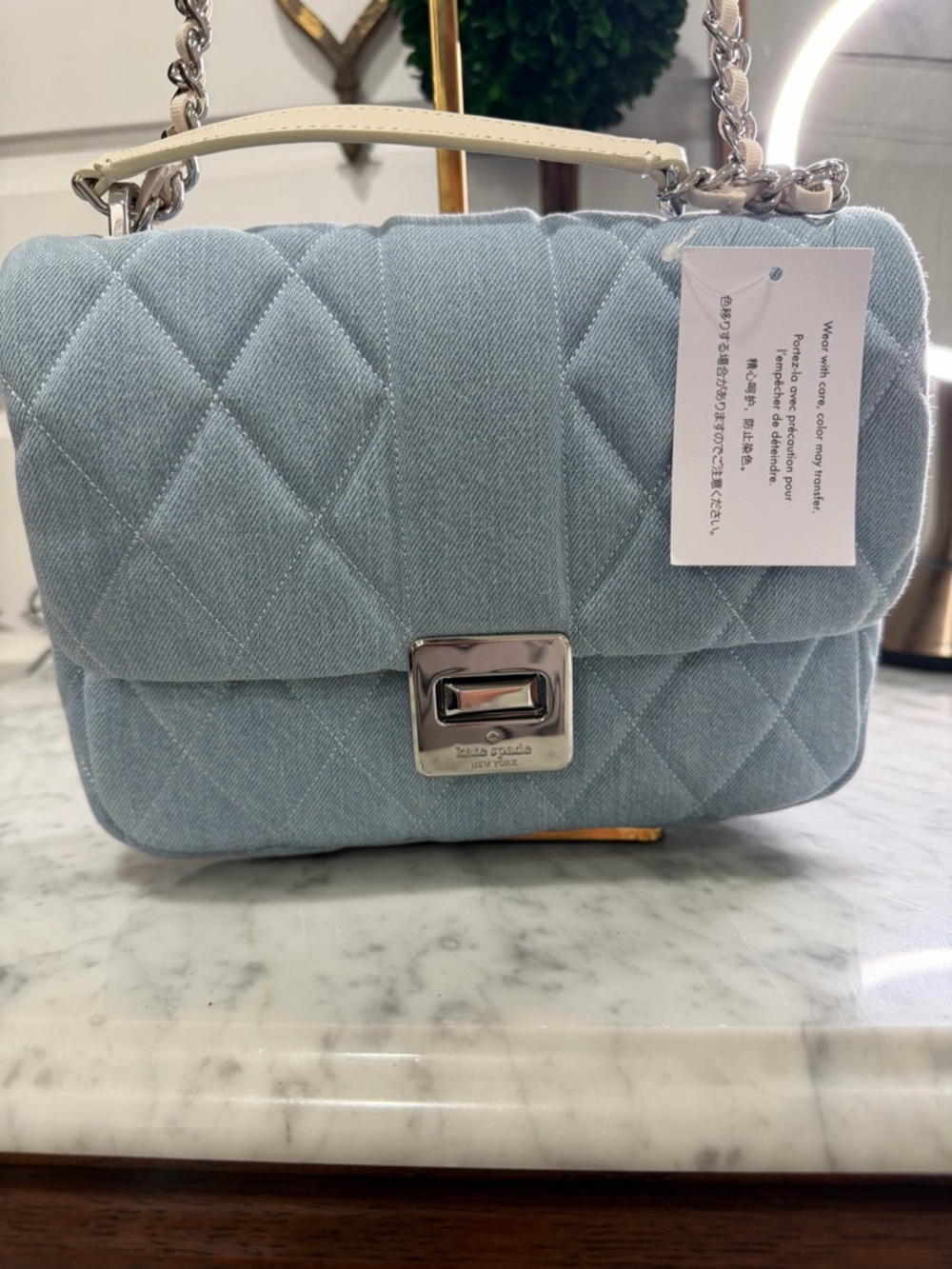 kate spade Light Blue Quilted Shoulder Bag with Silver Hardware